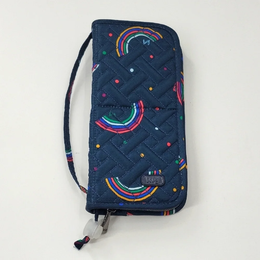 Lug Navy Quilted Cosmetic Brush Holder/Wristlet with Rainbow Accents NWOT